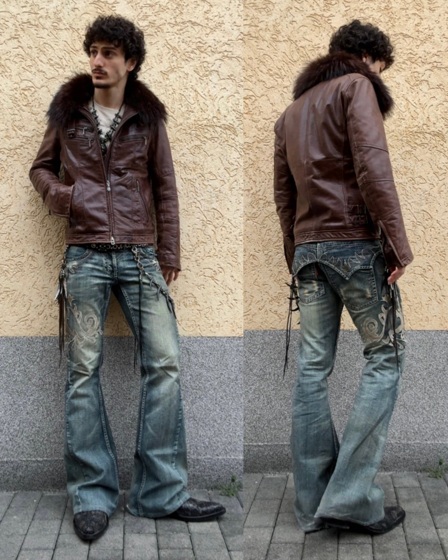 Tornado Mart Tribal Embroidery Spiral Flared Jeans