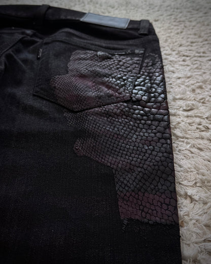 Tornado Mart 3D Python Coated Flared Jeans