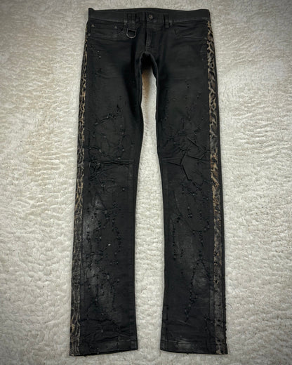 Roen Waxed Leopard Detailed Crashed Skinny Jeans