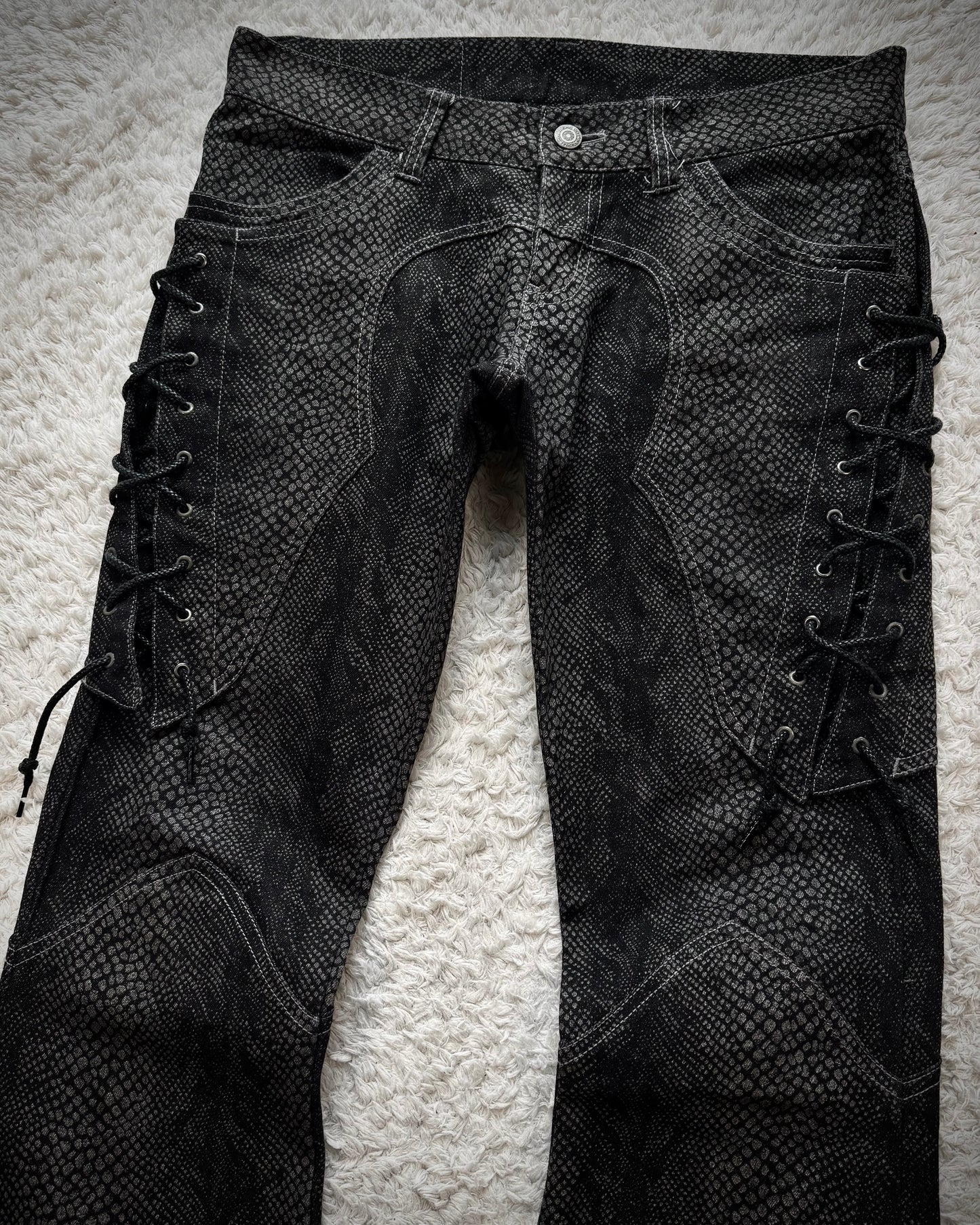 Tornado Mart Python Lace Up Flared Jeans