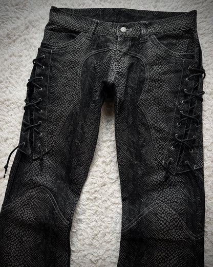 Tornado Mart Python Lace Up Flared Jeans