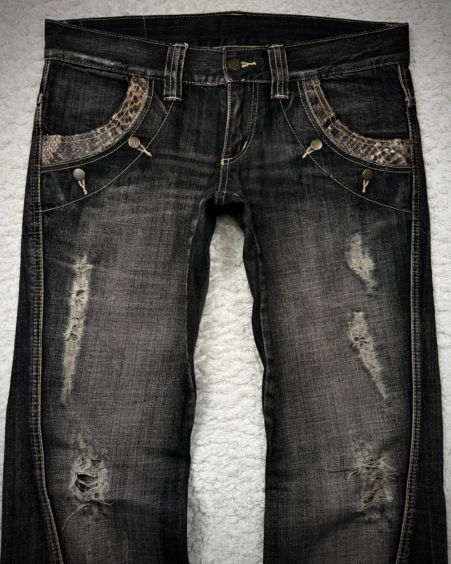 Tornado Mart Python Detailed Spiral Flared Jeans