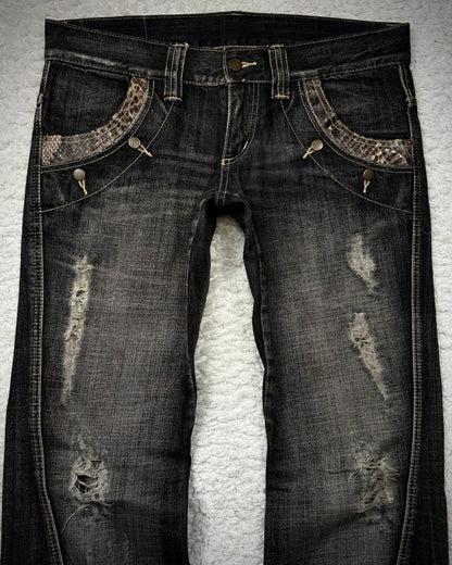 Tornado Mart Python Detailed Spiral Flared Jeans