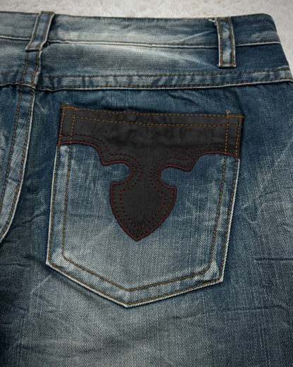 Agate Label Honeycomb Washed Leather Accented Flared Jeans
