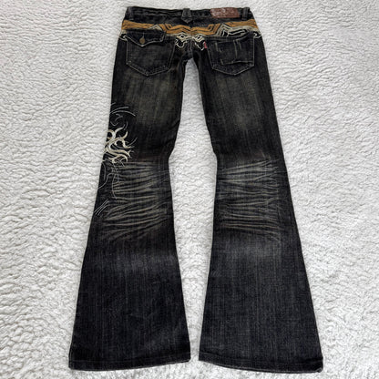 Tornado Mart Tribal Embroidery Flared Jeans