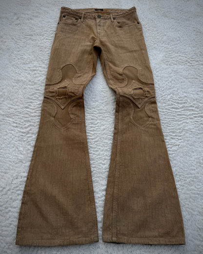 Obelisk Sand Washed Sword Knee Rib Detailed Flared Jeans