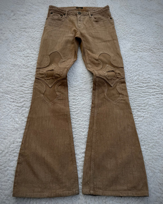 Obelisk Sand Washed Sword Knee Rib Detailed Flared Jeans