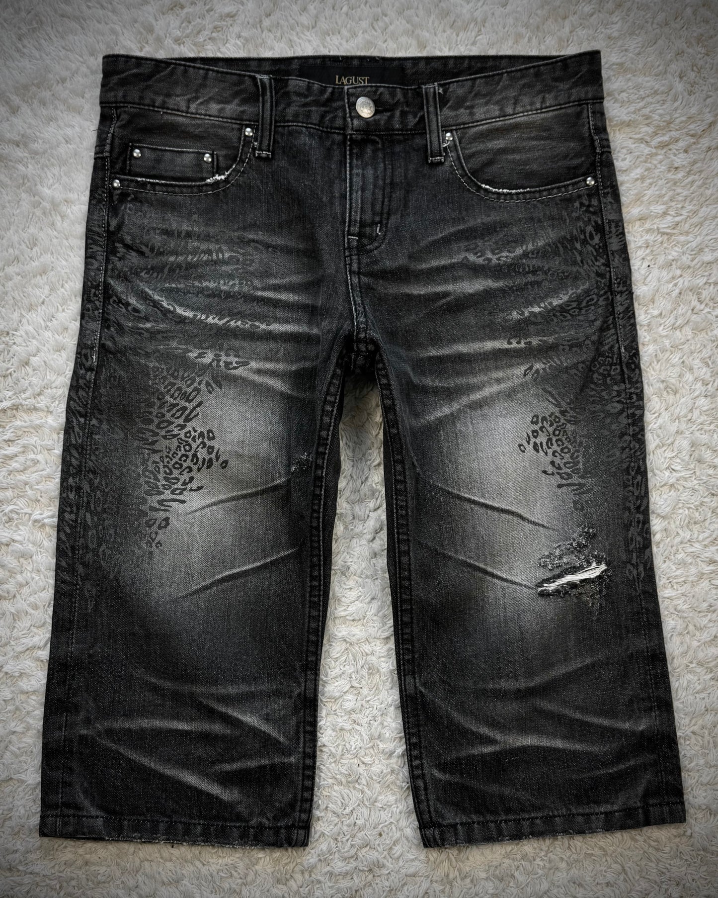 Lagust Leopard Imprinted Denim Shorts