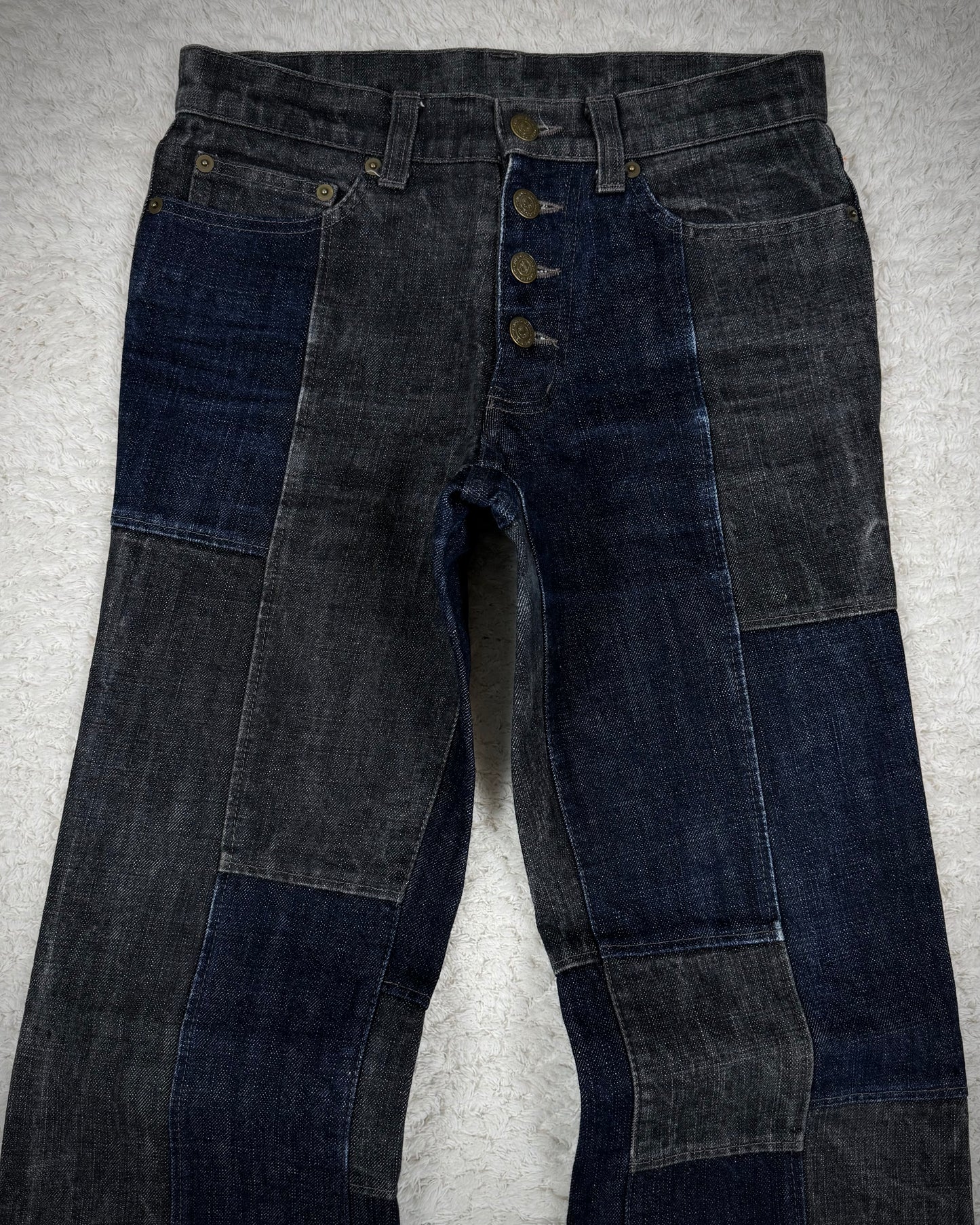 Tornado Mart Raw Denim Patchwork Flared Jeans