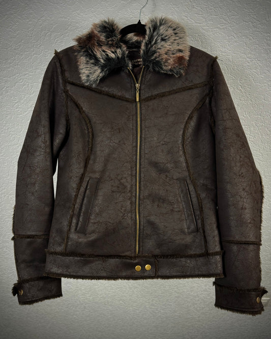 Garment Touch Scratched Leather Fur Jacket