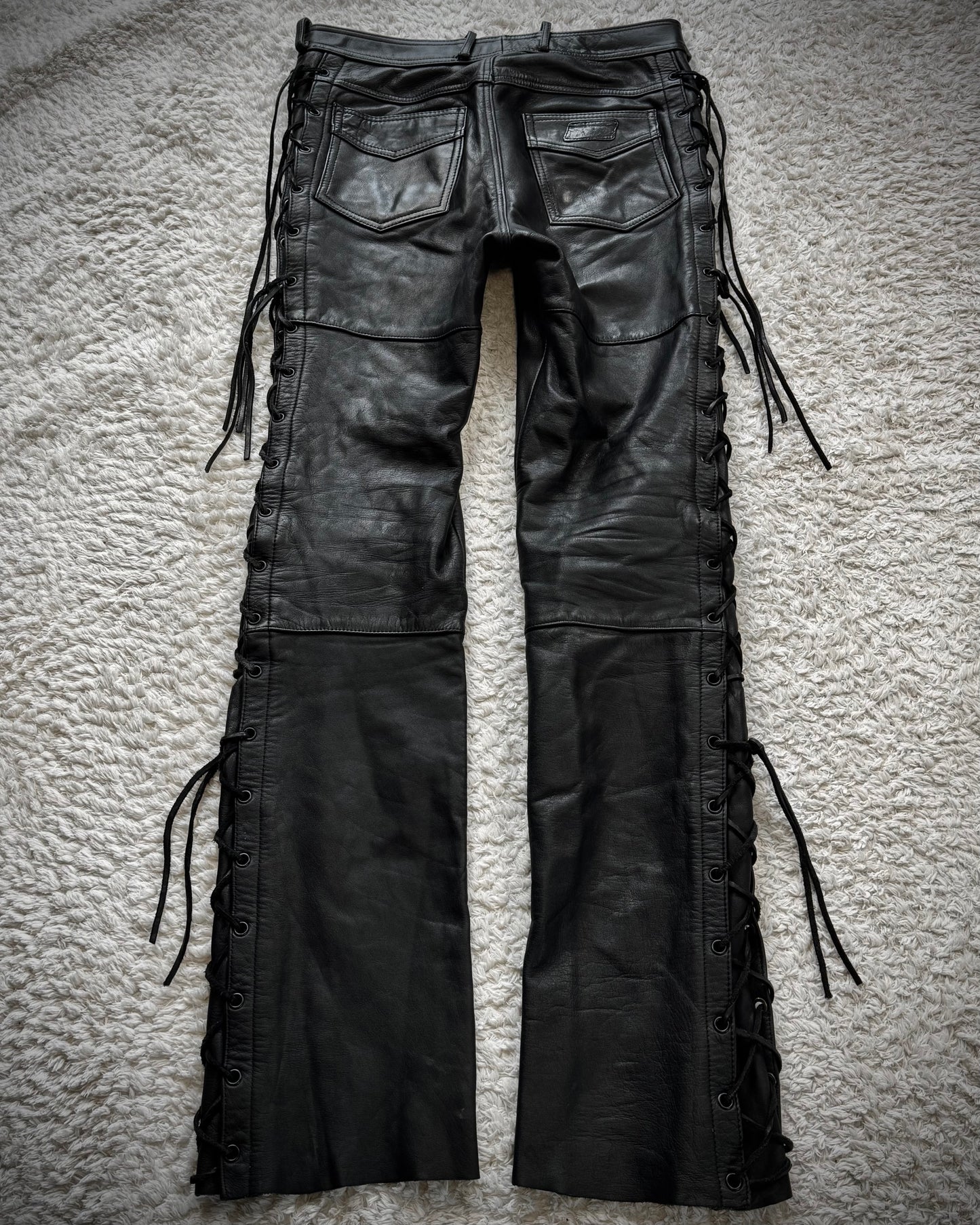 Polo Leather Lace Up Biker Pants