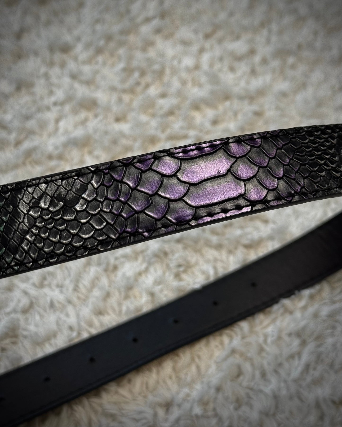 Python Buckle & Chrome Textured Leather Belt