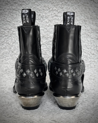 New Rock Studded Steel Heel Harness Leather Boots