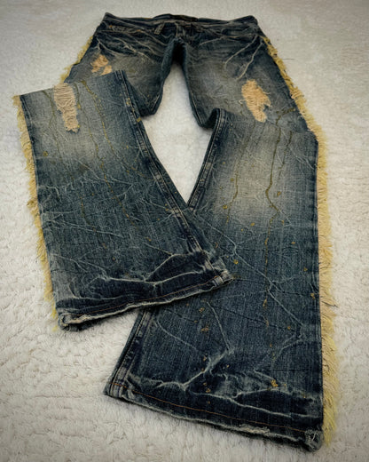 Midas Fringed Gold Splatter Distressed Bootcut Jeans