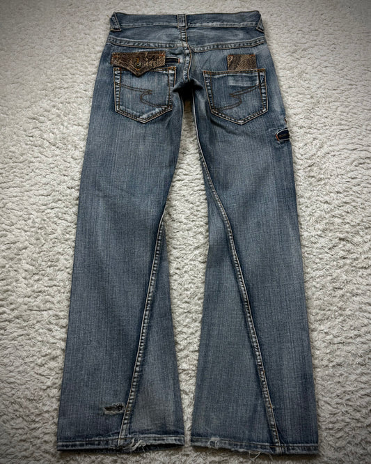 Semantic Design Python Detailed Spiral Flared Jeans