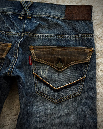 Tornado Mart Leather Flap Pocket Sword Knee Flared Jeans