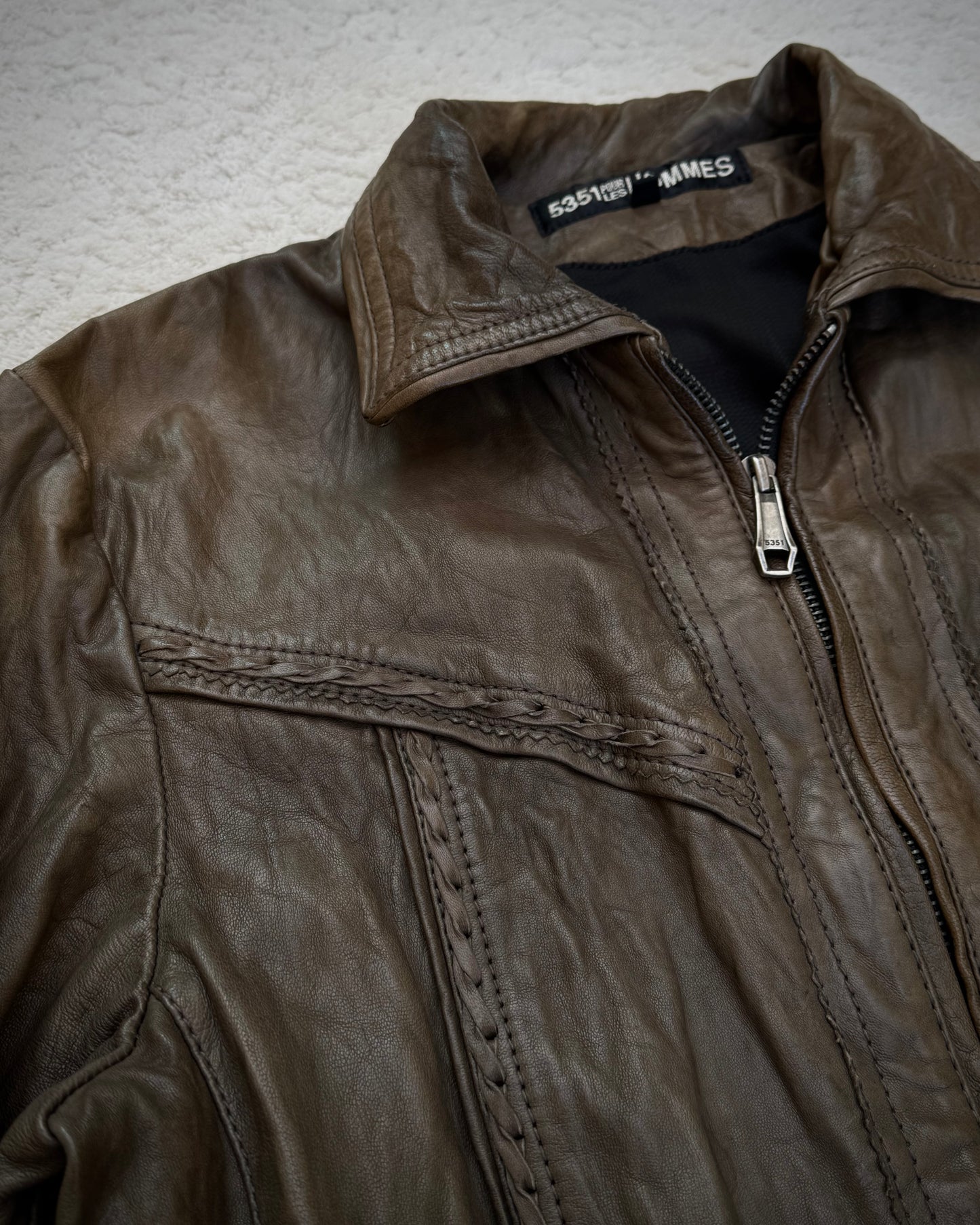 5351 Pour Les Hommes Scar Stitched Sheepskin Leather Jacket