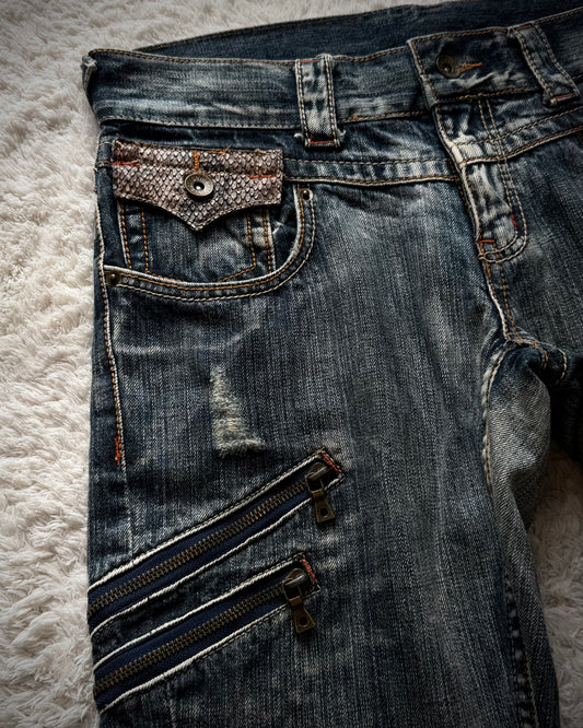 Semantic Design Python Detailed Spiral Flared Jeans