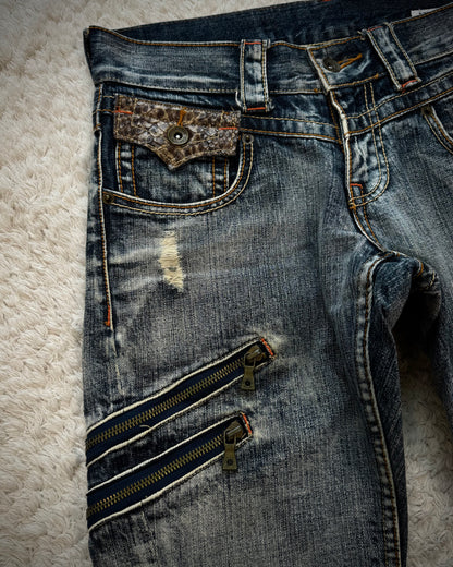Semantic Design Python Pocket Detailed Spiral Flared Jeans