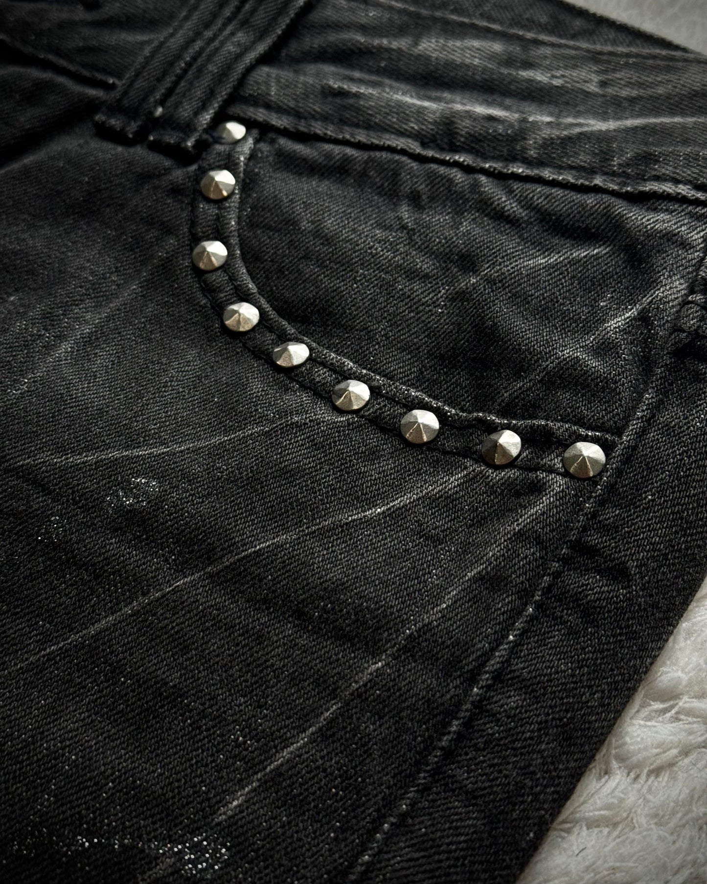 Glad News Silver Splatter Studded Skull Flared Jeans