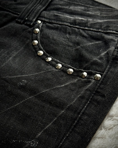 Glad News Silver Splatter Studded Skull Flared Jeans