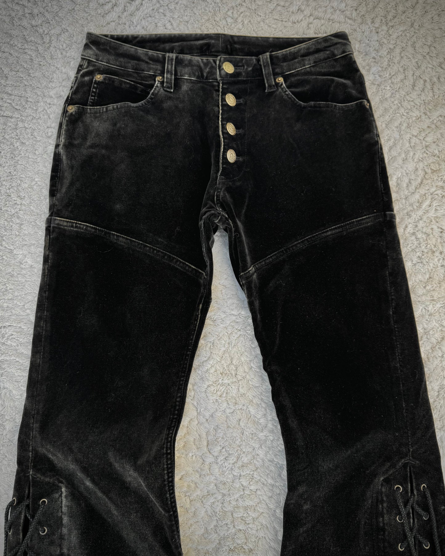 Tornado Mart Black Velour Lace Up Flared Pants