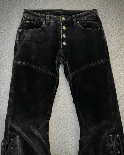 Tornado Mart Black Velour Lace Up Flared Pants