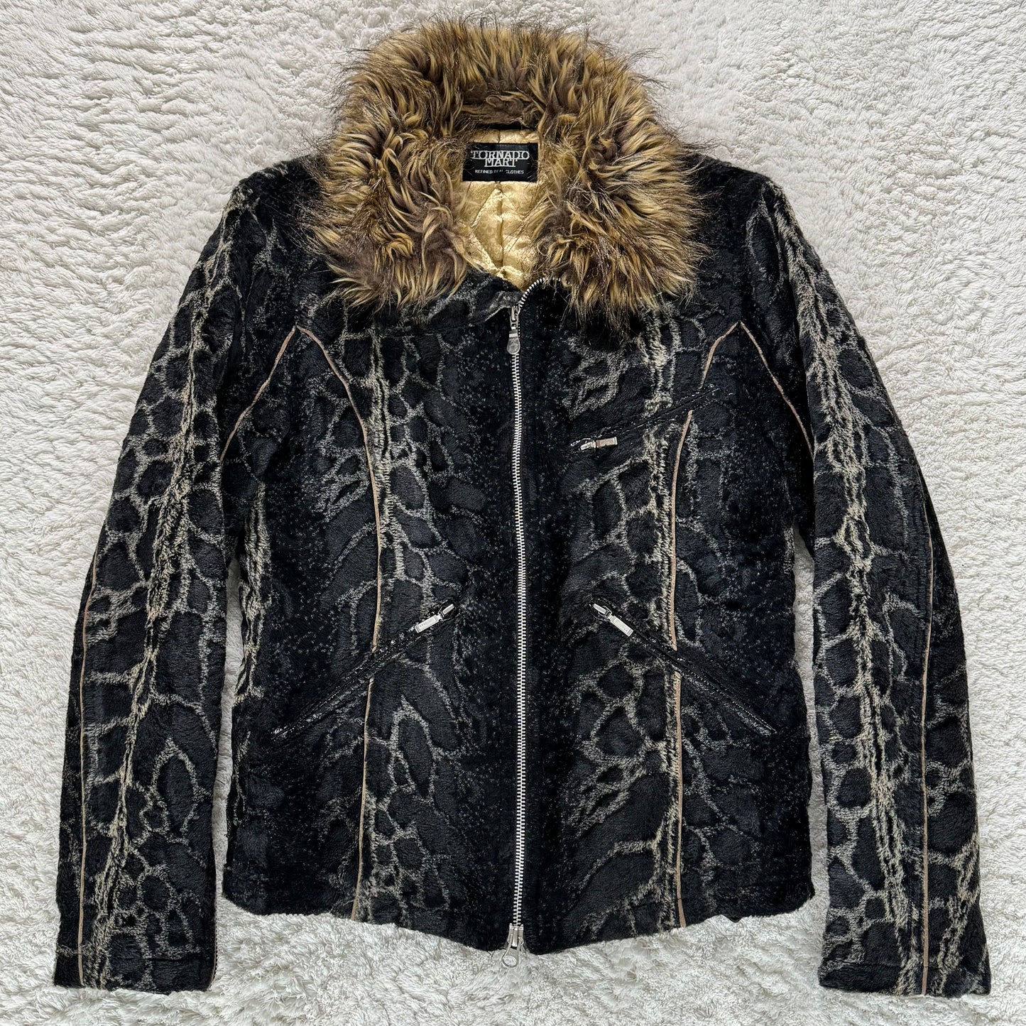 Tornado Mart Micro-Velvet Leopard Fur Jacket