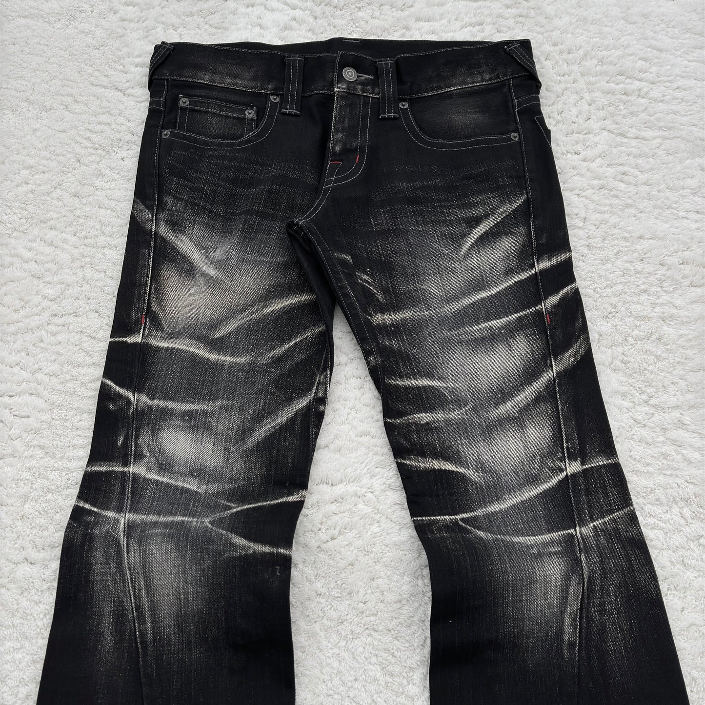 Tornado Mart Whisker Wash Spiral Cut Flared Jeans