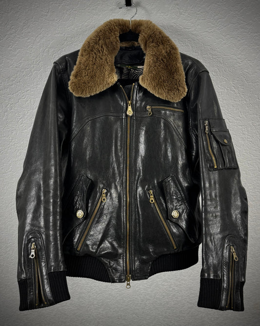 Obelisk Fur Collar Sheepskin Leather Jacket