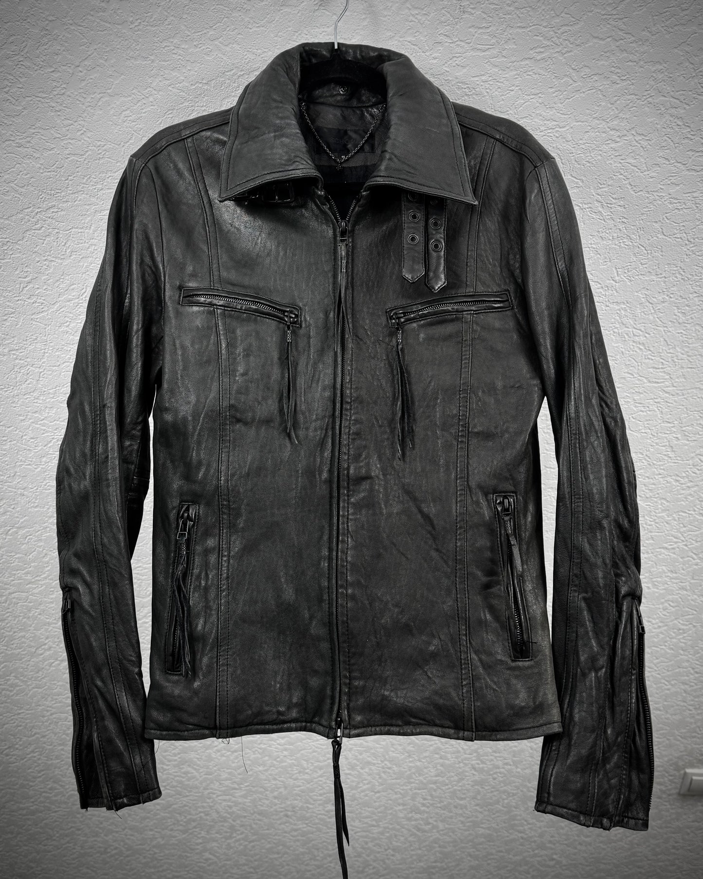 Schorl Textured Leather Tassel Jacket