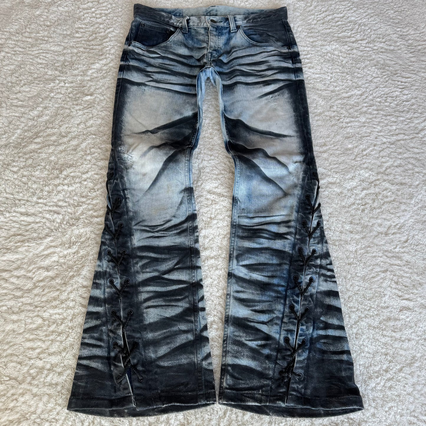 Tornado Mart Zebra Wash Spiral Lace Up Flared Jeans