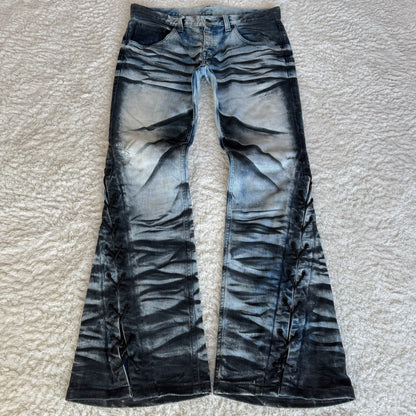 Tornado Mart Zebra Wash Spiral Lace Up Flared Jeans