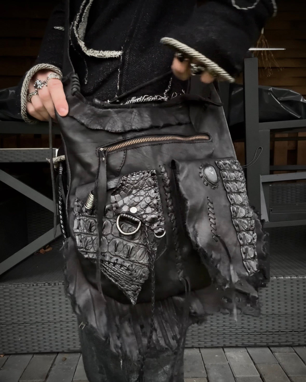 Raw Cut Crocodile Leather Shoulder Bag