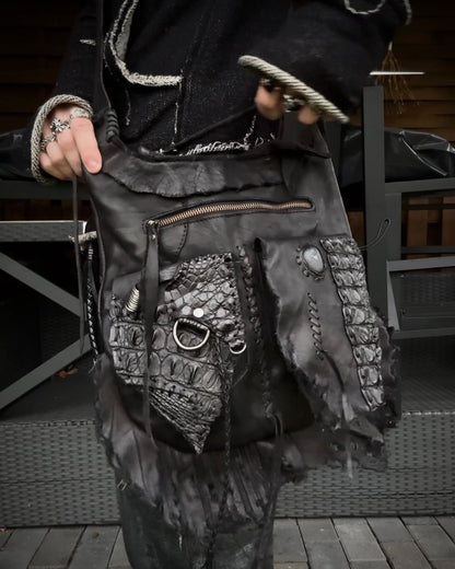 Raw Cut Crocodile Leather Shoulder Bag