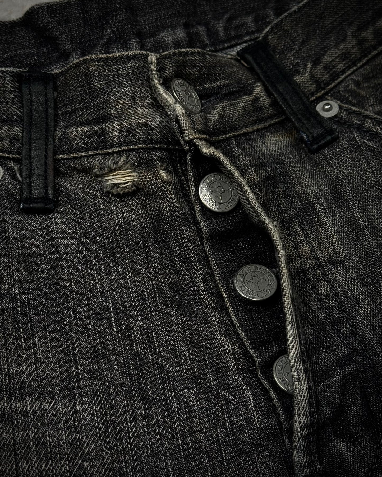 Back Bone Leather Repaired Flared Jeans