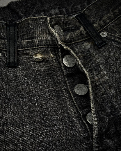 Back Bone Leather Repaired Flared Jeans