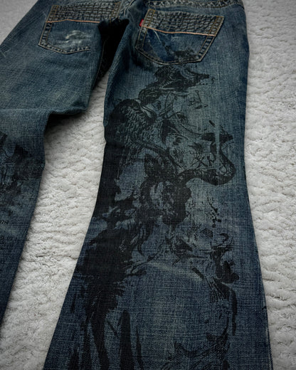 Tornado Mart „Abstract Chaos“ Print Flared Jeans