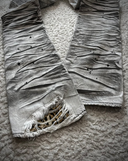 CavariA Leopard Repaired Clawmarks Bootcut Jeans