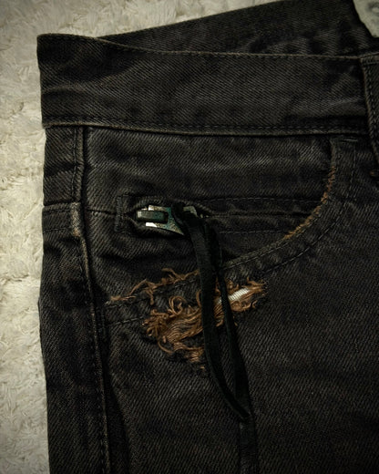 Slow Gun Mud Washed Stitch Repaired Distressed Slim Cut Denim