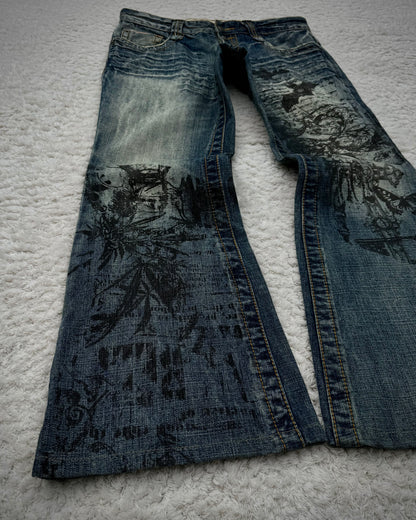 Tornado Mart „Abstract Chaos“ Print Flared Jeans