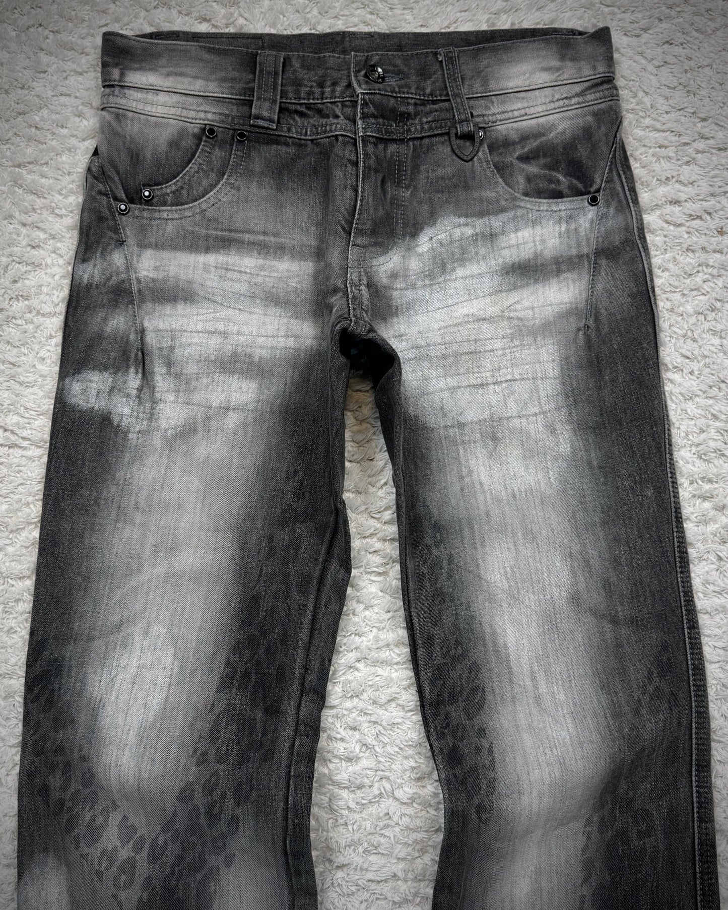 Semantic Design Leopard Clawmarks Washed Flared Jeans