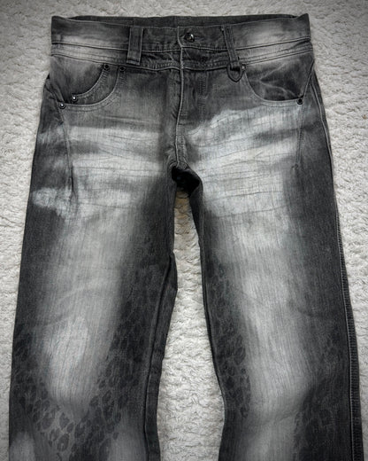 Semantic Design Leopard Clawmarks Washed Flared Jeans