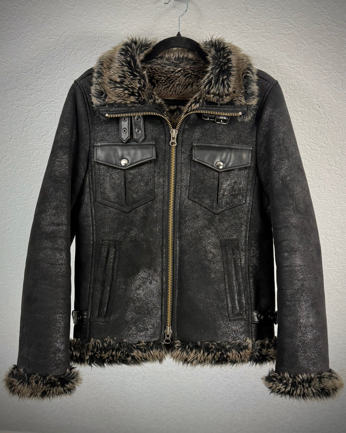 291295=HOMME Luster Textured Full Fur Jacket