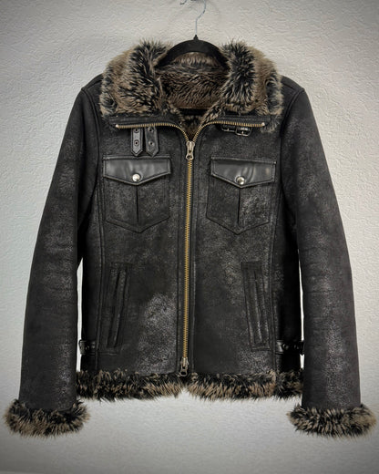 291295=HOMME Luster Textured Full Fur Jacket