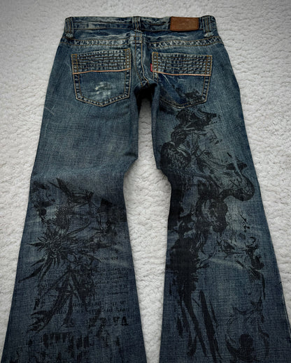 Tornado Mart „Abstract Chaos“ Print Flared Jeans