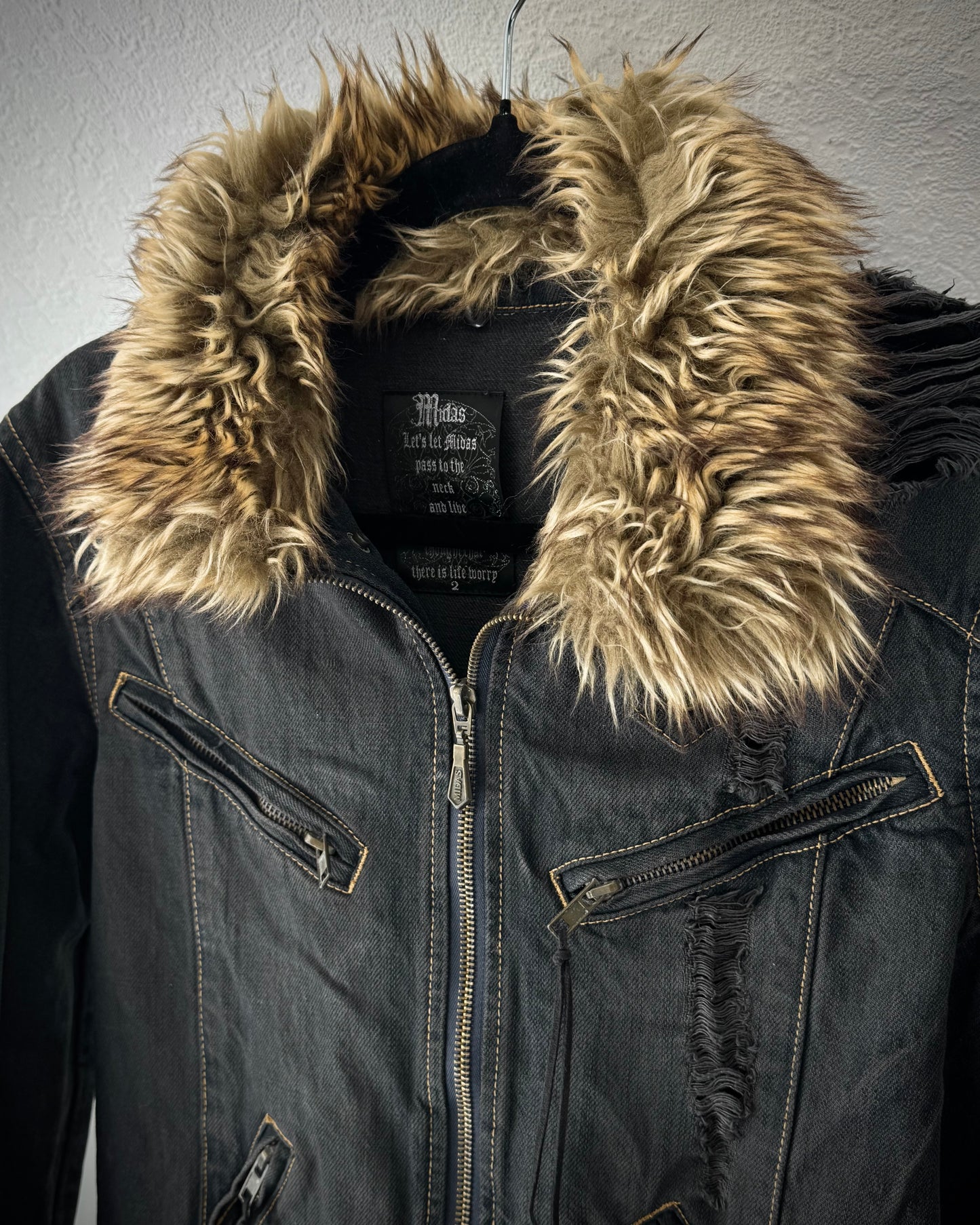 Midas Fur Distressed Denim Jacket
