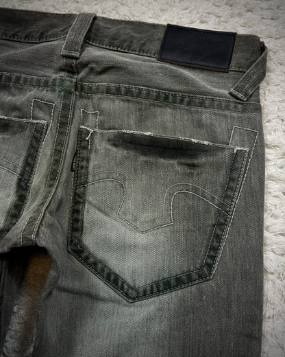 Tornado Mart Smoked Whisker Washed Spiral Flared Jeans