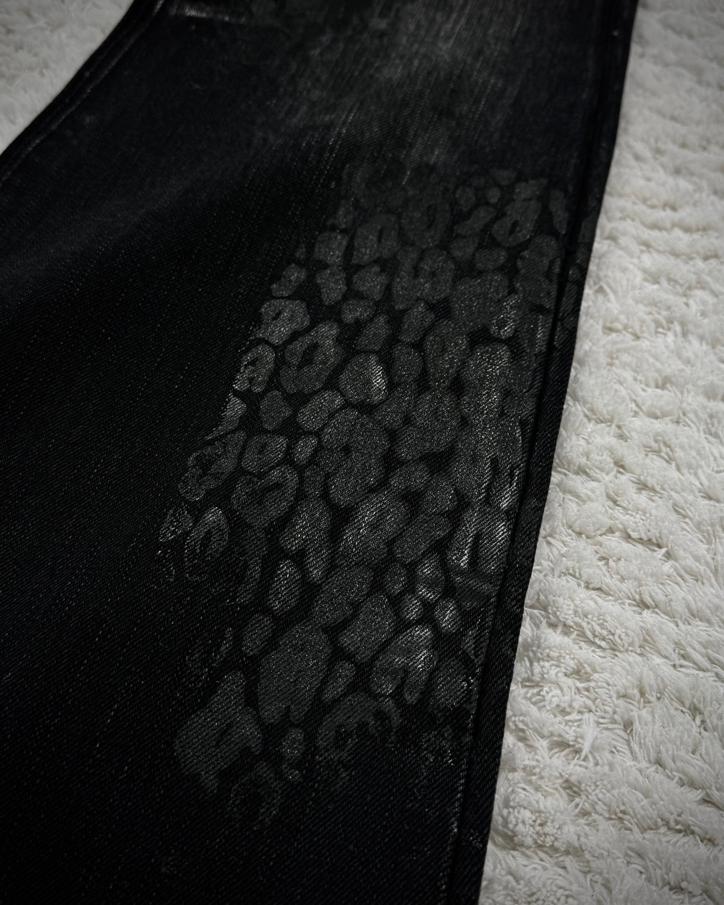 Tornado Mart Leopard Waxed Flared Jeans