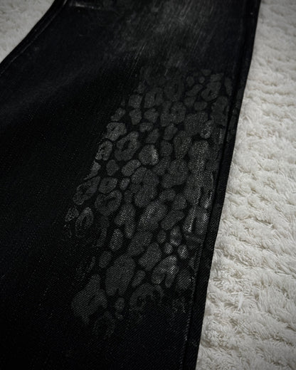 Tornado Mart Leopard Waxed Flared Jeans